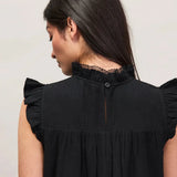 Ro&Zo Cheesecloth Frill Neck Mini Dress In Black