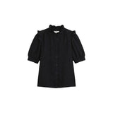 Ro&Zo Cheesecloth Frill Short Sleeve Shirt In Black