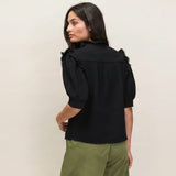 Ro&Zo Cheesecloth Frill Short Sleeve Shirt In Black