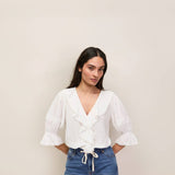 Ro&Zo Cheesecloth Ruffle-Front Blouse In Ivory