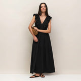 Ro&Zo Cheesecloth Ruffle V-Neck Midi Dress In Black