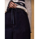 Ro&Zo Cord Drawstring Wide Leg Trousers in Navy