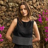 Ro&Zo Cotton Contrast-Stitch Shell Top In Black