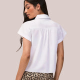 Ro&Zo Cotton Poplin Gathered Shoulder Shirt In White