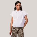 Ro&Zo Cotton Poplin Gathered Shoulder Shirt In White