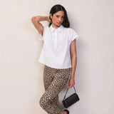 Ro&Zo Cotton Poplin Gathered Shoulder Shirt In White