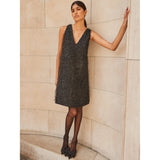 Ro&Zo Demi Tinsel Deep V-Neck Mini Dress In Black