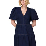 Ro&Zo Denim Puff Sleeve Midi Dress