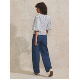 Ro&Zo Ditsy-Print Twist-Front Blouse In Blue Ivory