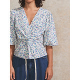 Ro&Zo Ditsy-Print Twist-Front Blouse In Blue Ivory