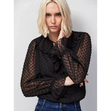 Ro&Zo Black Dobby Ruffle Front Blouse