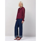 Ro&Zo Burgundy Dobby Ruffle Front Blouse