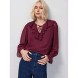 Ro&Zo Burgundy Dobby Ruffle Front Blouse