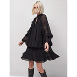 Ro&Zo Black Dobby Ruffle Short Dress