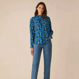 Ro&Zo Floral Print Batwing Blouse In Blue