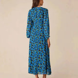 Ro&Zo Floral Print Ruched Waist Dress In Blue