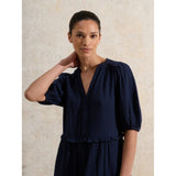 Ro&Zo Frill-Detail Cheesecloth Mini Dress In Navy