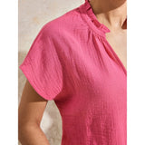 Ro&Zo Frill-Detail V-Neck Cheesecloth Top In Pink