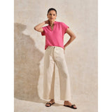 Ro&Zo Frill-Detail V-Neck Cheesecloth Top In Pink