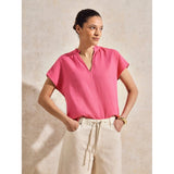 Ro&Zo Frill-Detail V-Neck Cheesecloth Top In Pink