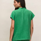 Ro&Zo Frill-Neckline Cheesecloth Top In Green