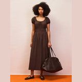 Ro&Zo Gathered Neck Cotton Dress In Brown