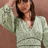 Ro&Zo Green Ditsy Waist Detail Dress In Green