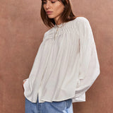 Ro&Zo Ivory Smocked Detail Blouse In Ivory