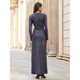 Ro&Zo Kylie Midnight Blue Sparkle Ruched-Front Maxi Dress in Blue