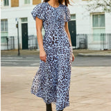 Ro&Zo Leopard-Print Button-Detail Dress In Blue