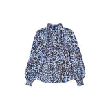 Ro&Zo Leopard-Print Ruffle-Neck Blouse In Blue