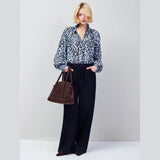 Ro&Zo Leopard-Print Ruffle-Neck Blouse In Blue