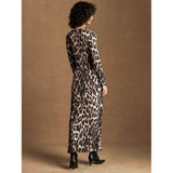 Ro&Zo Leopard Print Waist Detail Maxi Dress in Brown