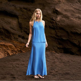 Ro&Zo Linen Blend Bias Skirt In Blue