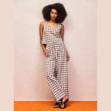 Ro&Zo Linen Blend Casual Trouser In Brown Gingham