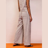 Ro&Zo Linen Blend Casual Trouser In Brown Gingham