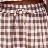 Ro&Zo Linen Blend Casual Trouser In Brown Gingham