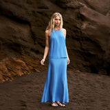 Ro&Zo Linen Blend Halter Top In Blue