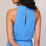 Ro&Zo Linen Blend Halter Top In Blue