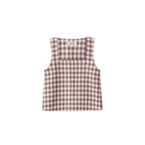 Ro&Zo Linen Blend Square Neck Top In Brown Gingham