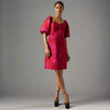 Ro&Zo Lola Pink Jacquard Puff Sleeve Mini Dress In Pink