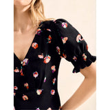 Ro&Zo Pansy Print Shirred Cuff Midi Dress In Multi