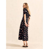 Ro&Zo Pansy Print Shirred Cuff Midi Dress In Multi