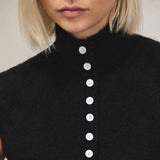 Ro&Zo Pearl Button Through Knit Top With Wool And Alpaca In Black