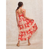 Ro&Zo Raya Square-Neck Cotton Dress In Red Floral-Print
