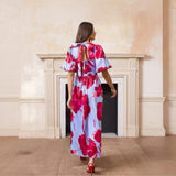 Ro&Zo Seraphina Floral Puff Sleeve Dress In Pink Blue