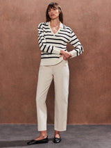 Ro&Zo Striped V-Neck Cotton Blend Jumper in Cream