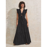 Ro&Zo Tiered Cotton-Poplin Maxi Dress In Black