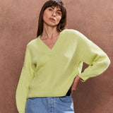 Ro&Zo V-Neck Rib-Knit Jumper in Lime