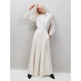 Ro&Zo Wide-Leg Pleat Trousers in Cream